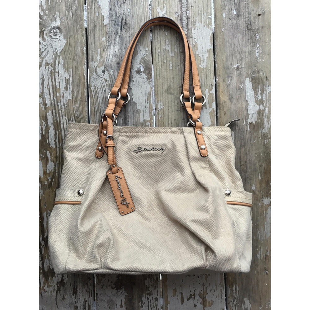 B. Makowsky Gold Shimmer Cream Shoulder Bag